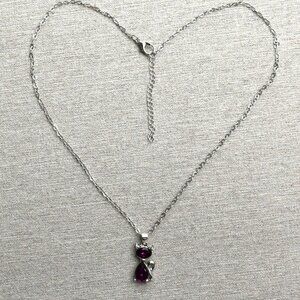 🐈‍⬛ Purple amethyst colored Cat pendant necklace silver stone animal lover gift